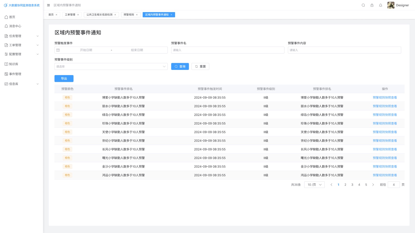 Regional Alert Notification: Collaborative Big Data Monitoring System UI design screen