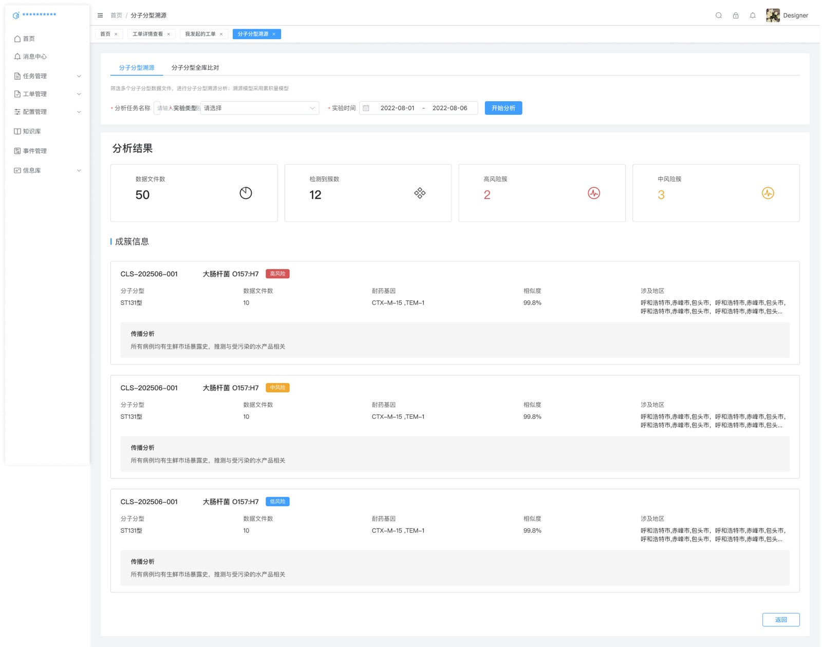 Molecular Traceability interface view