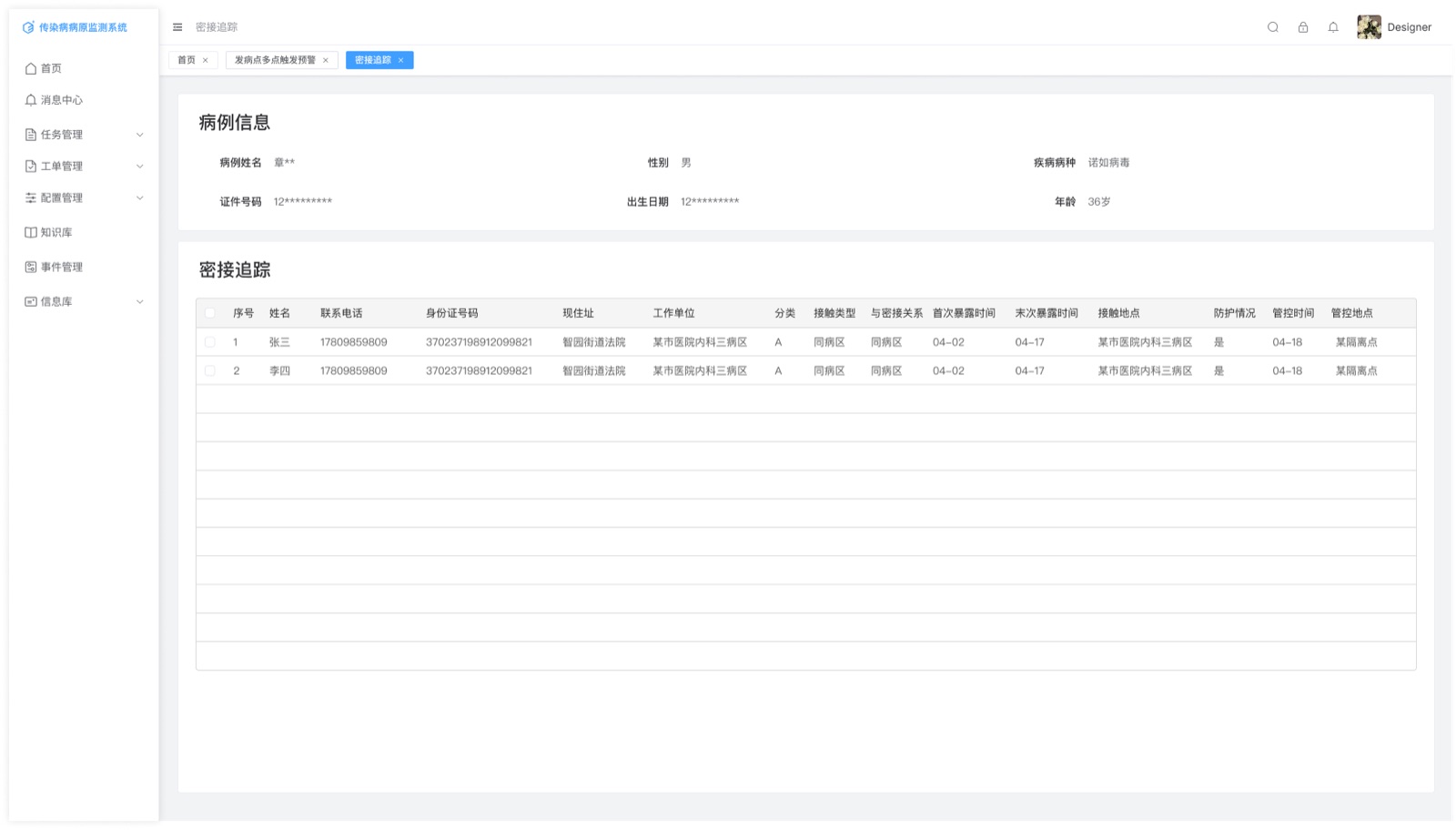 Pathogen Monitoring — Contact Tracing: Infectious Disease Pathogen Monitoring System UI design screen